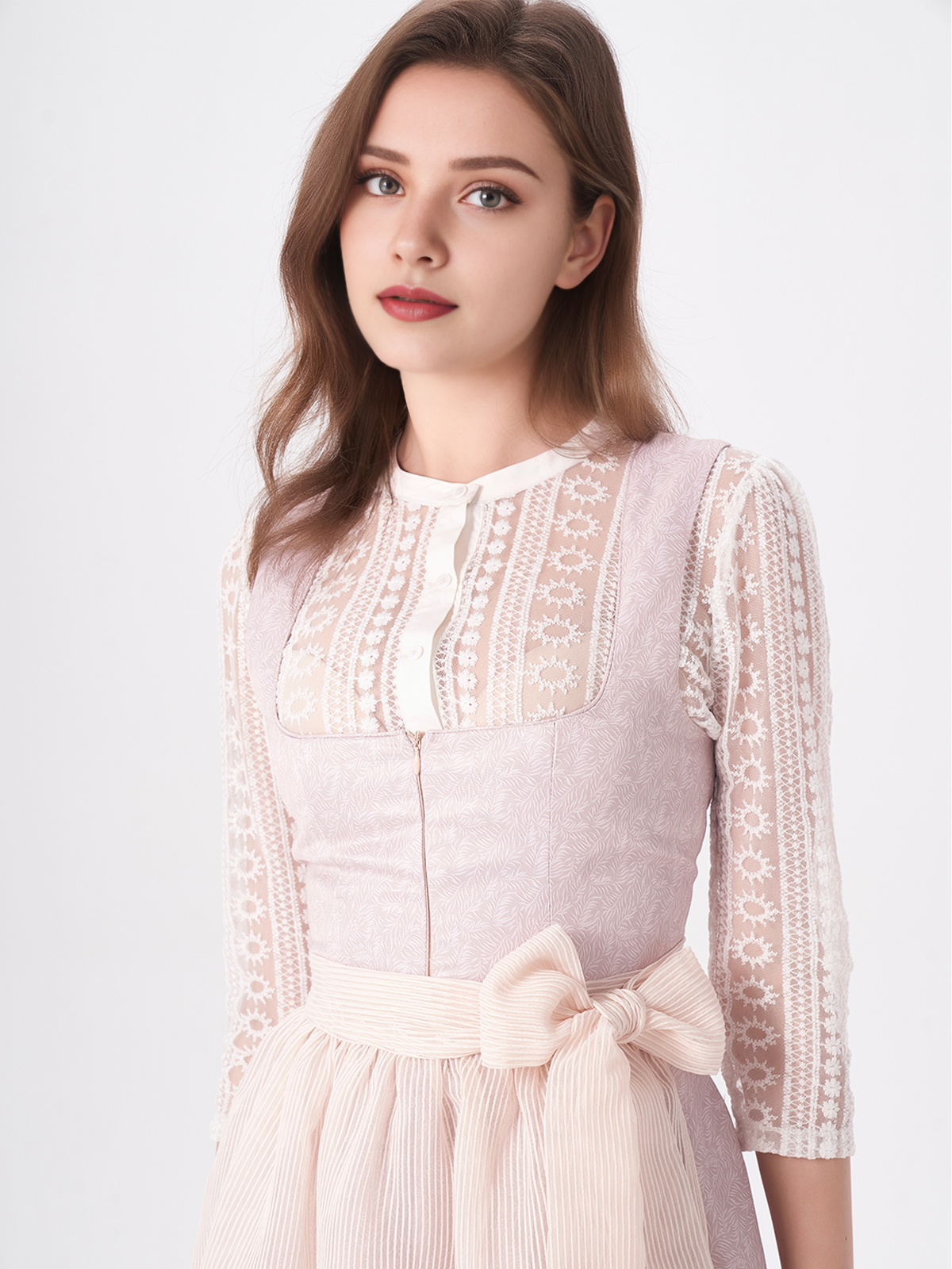 Damen Rosa Gerader Ausschnitt Zwei verdeckte Eingriffstaschen Dirndl WEBER