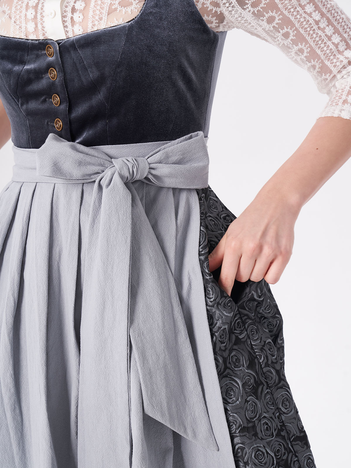 Damen Blau Gerader Ausschnitt Zwei verdeckte Eingriffstaschen Dirndl NICOLE