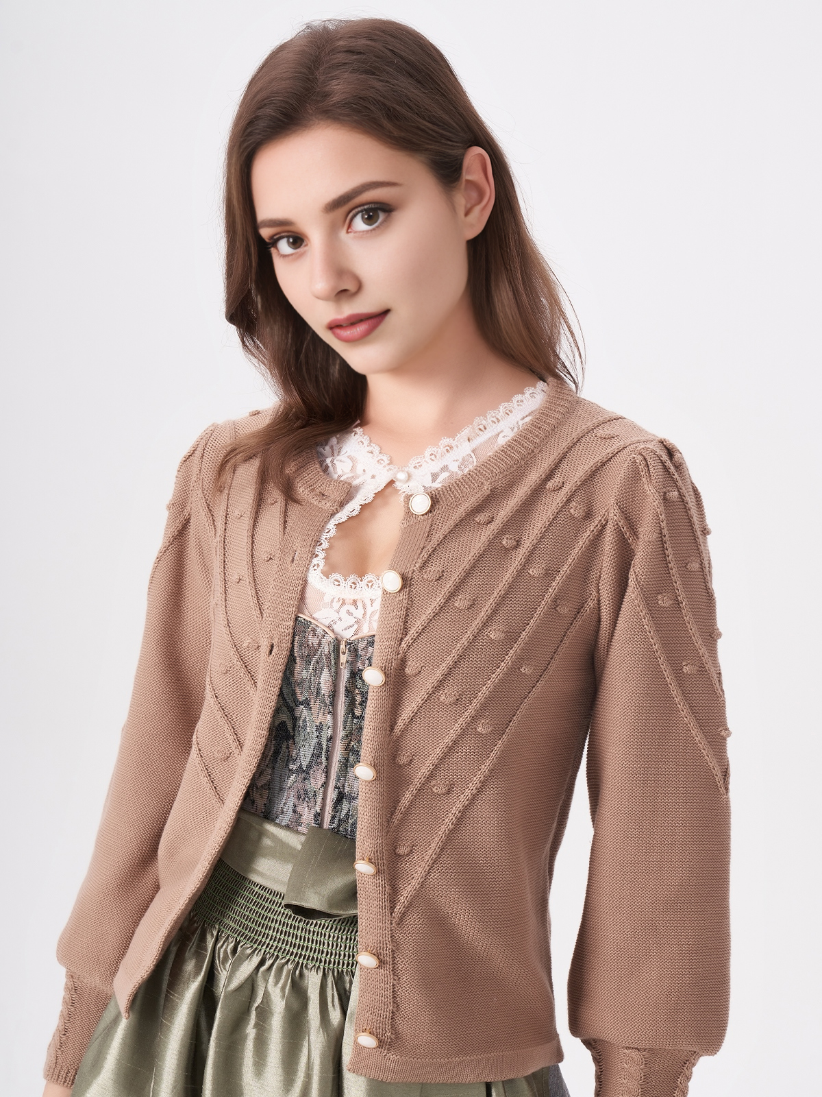 Damen Creme Weit Knöpfen Strick RENATA