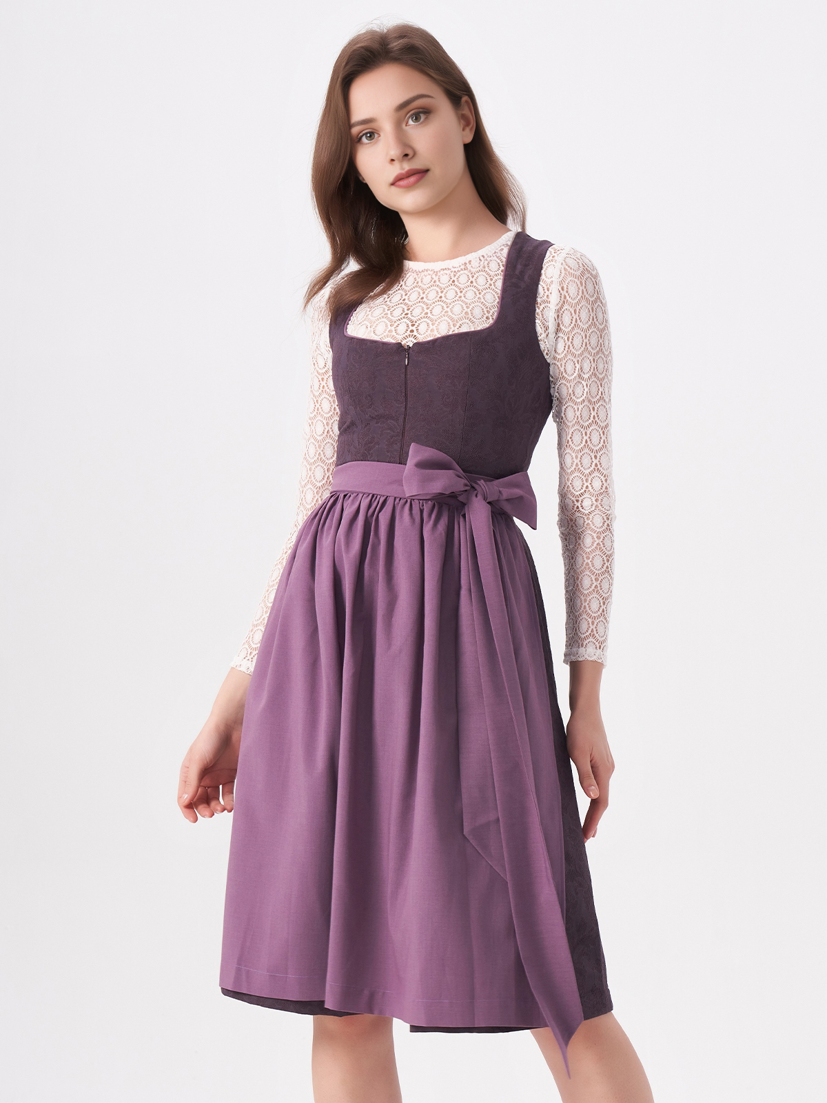 Damen Lila Gerader Ausschnitt Zwei verdeckte Eingriffstaschen Dirndl AKELA