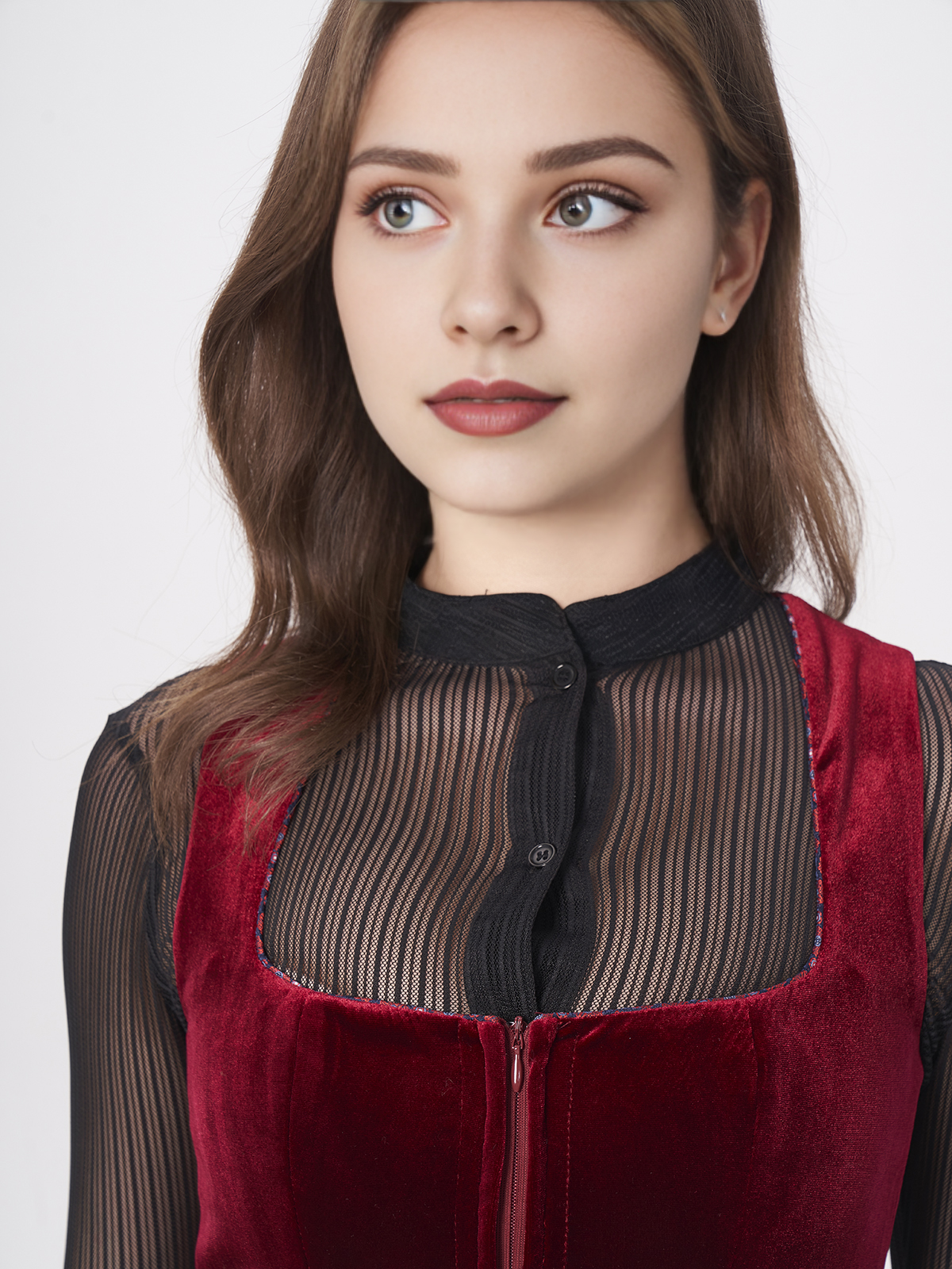 Damen Rot Gerader Ausschnitt Zwei verdeckte Eingriffstaschen Dirndl MASSIA