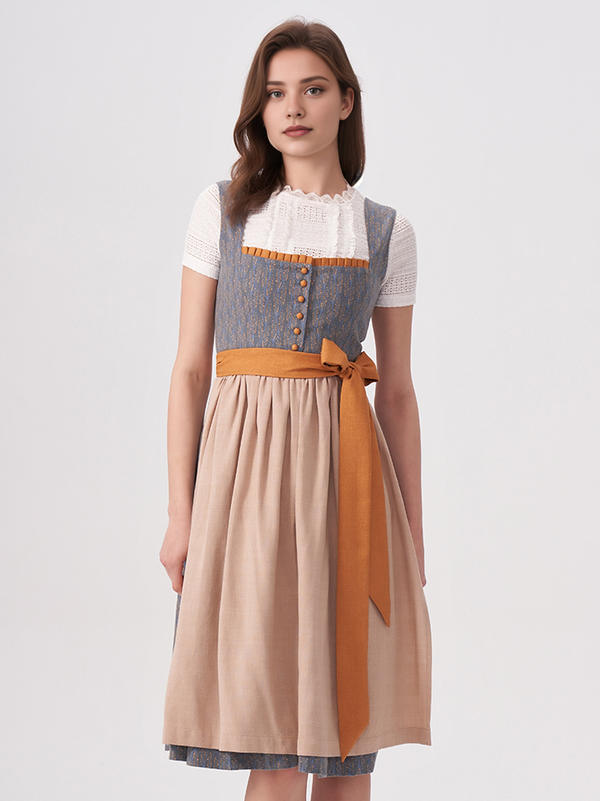 Damen Blau Gerader Ausschnitt Zwei verdeckte Eingriffstaschen Dirndl HEIGL