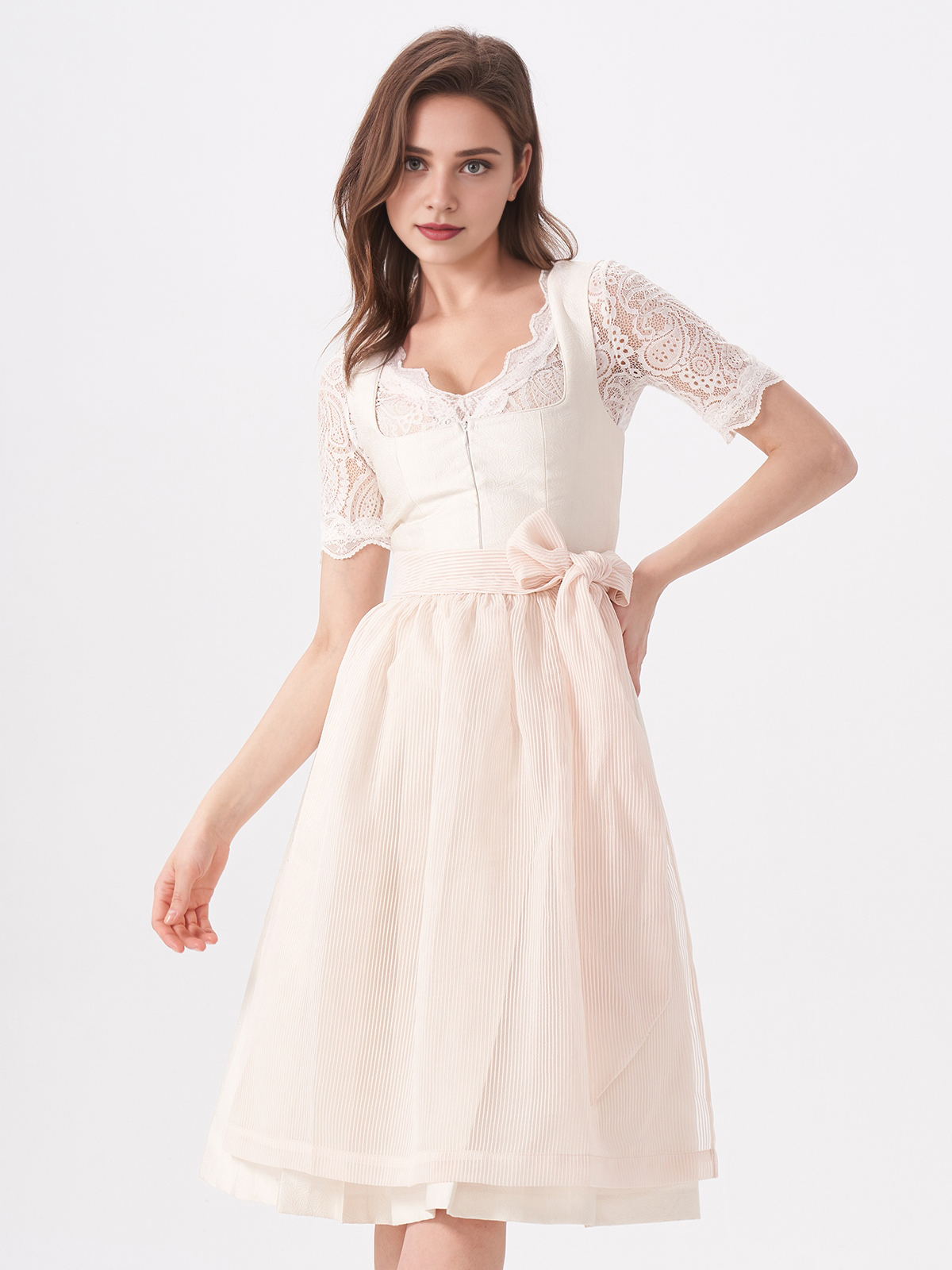 Damen Beige Gerader Ausschnitt Zwei verdeckte Eingriffstaschen Dirndl WEBER