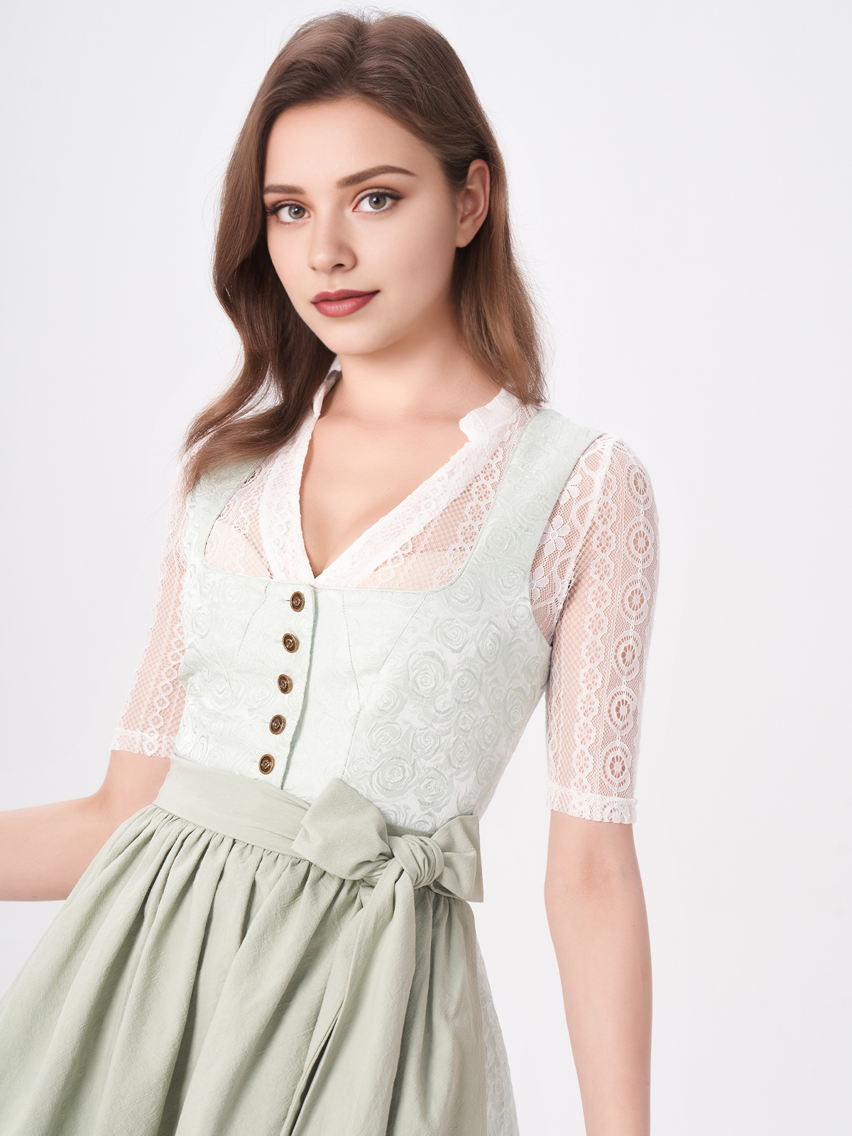 Damen Grün Gerader Ausschnitt Zwei verdeckte Eingriffstaschen Dirndl NADINE