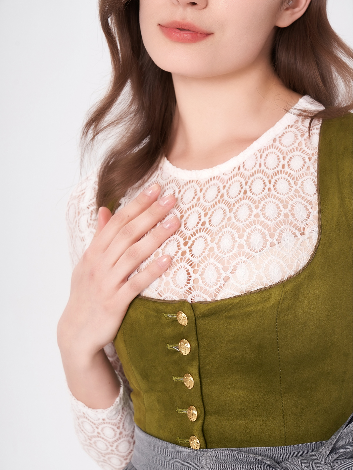 Damen Grün Gerader Ausschnitt Zwei verdeckte Eingriffstaschen Dirndl MOKI