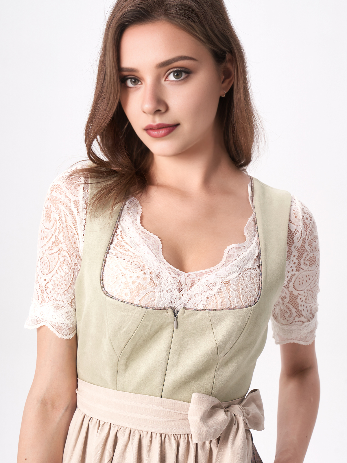 Damen Grün Gerader Ausschnitt Zwei verdeckte Eingriffstaschen Dirndl NILA
