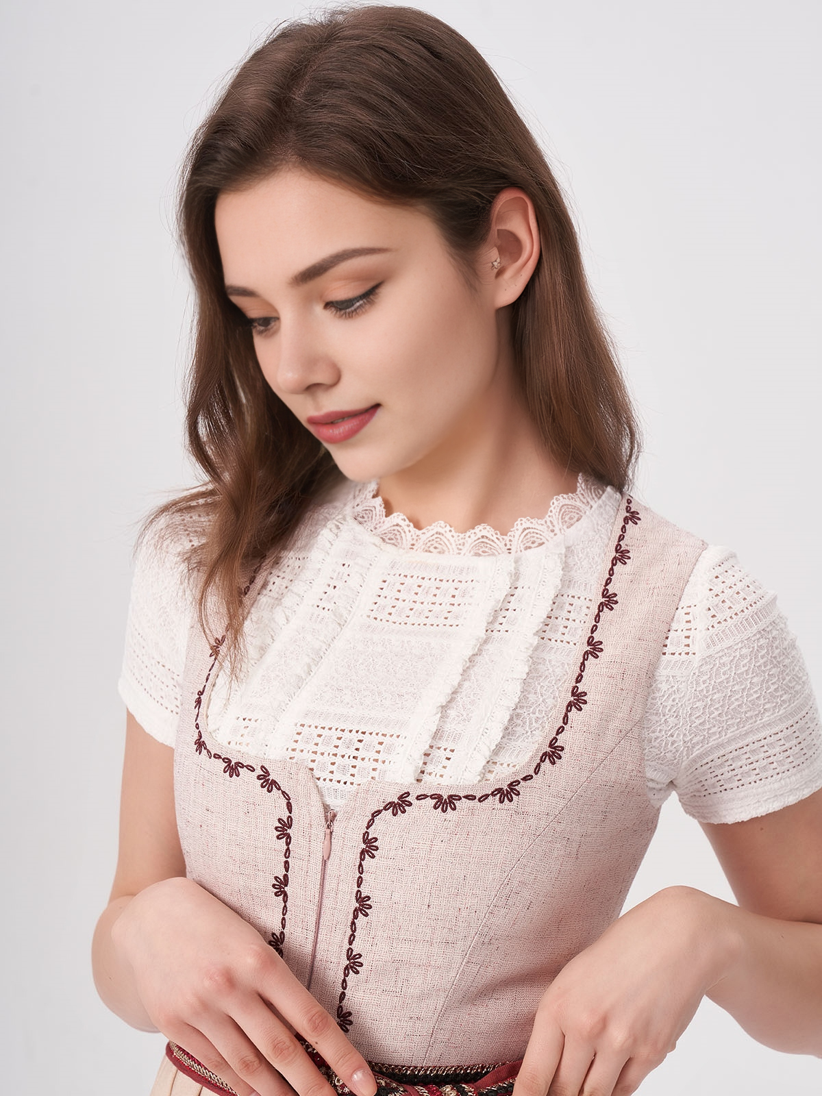 Damen Rosa Gerader Ausschnitt Zwei verdeckte Eingriffstaschen Dirndl THOMA
