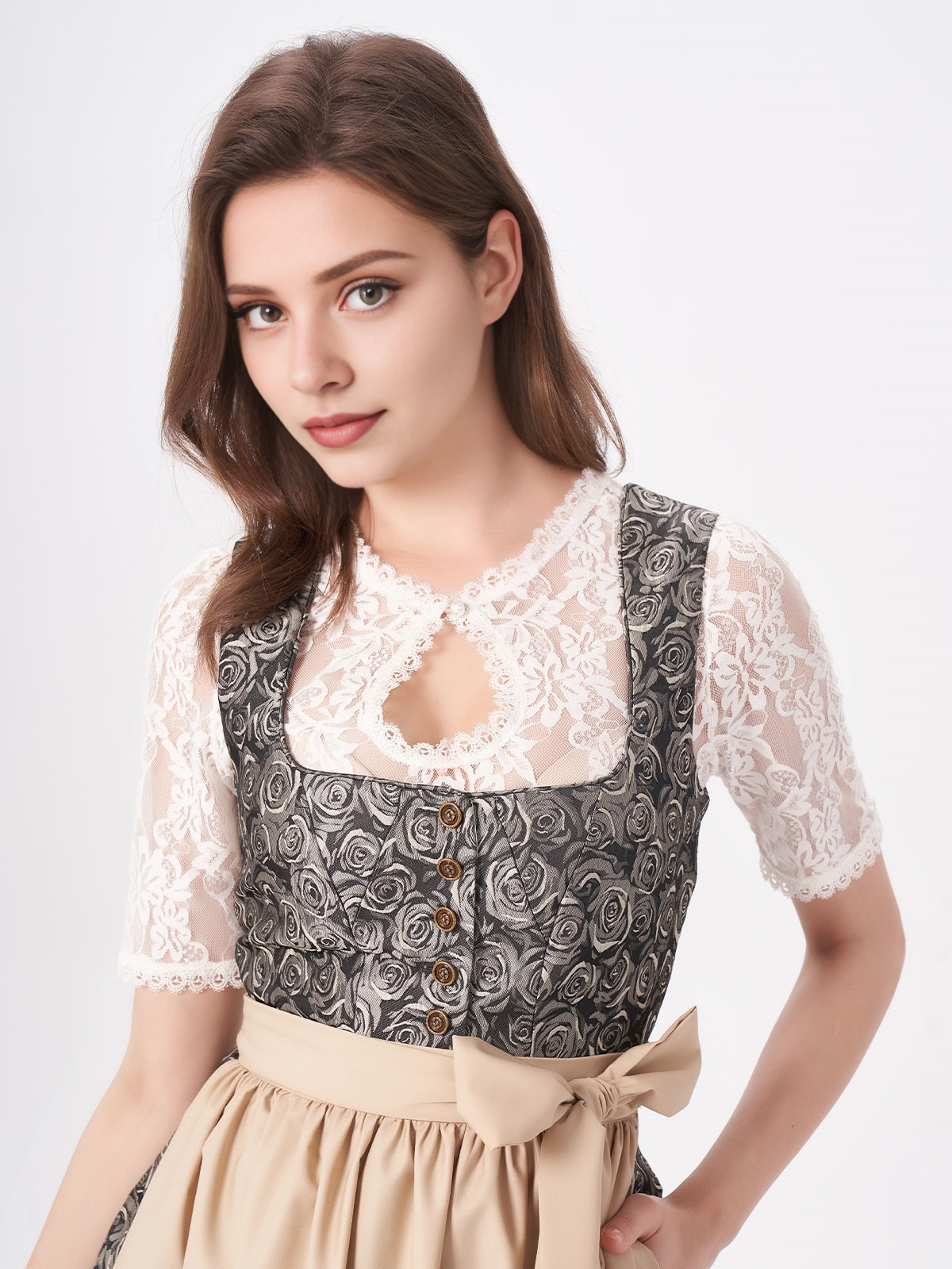 Damen Gelb Gerader Ausschnitt Zwei verdeckte Eingriffstaschen Dirndl NADINE