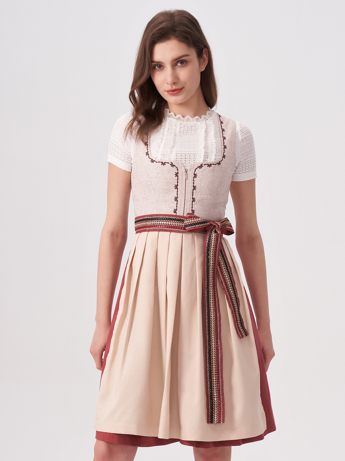 Damen Rosa Gerader Ausschnitt Zwei verdeckte Eingriffstaschen Dirndl THOMA