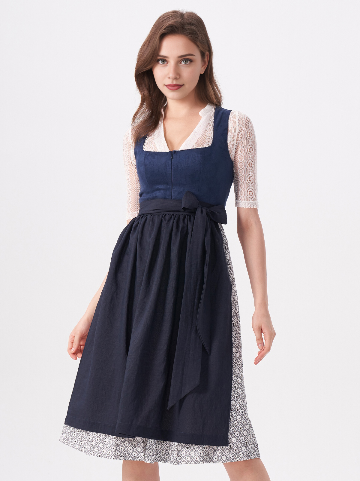 Damen Blau Gerader Ausschnitt Zwei verdeckte Eingriffstaschen Dirndl MAXIMA