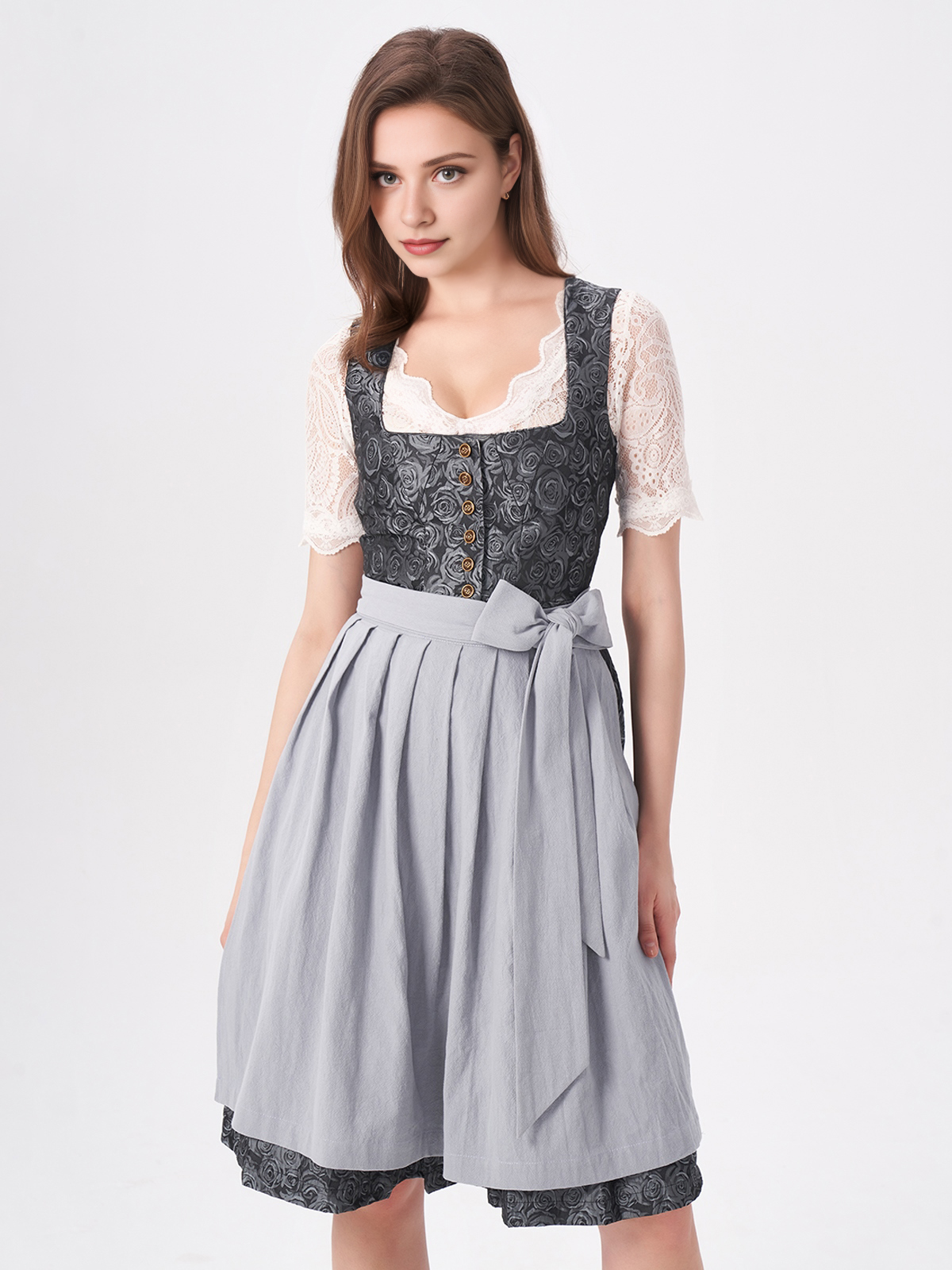 Damen Blau Gerader Ausschnitt Zwei verdeckte Eingriffstaschen Dirndl NADINE