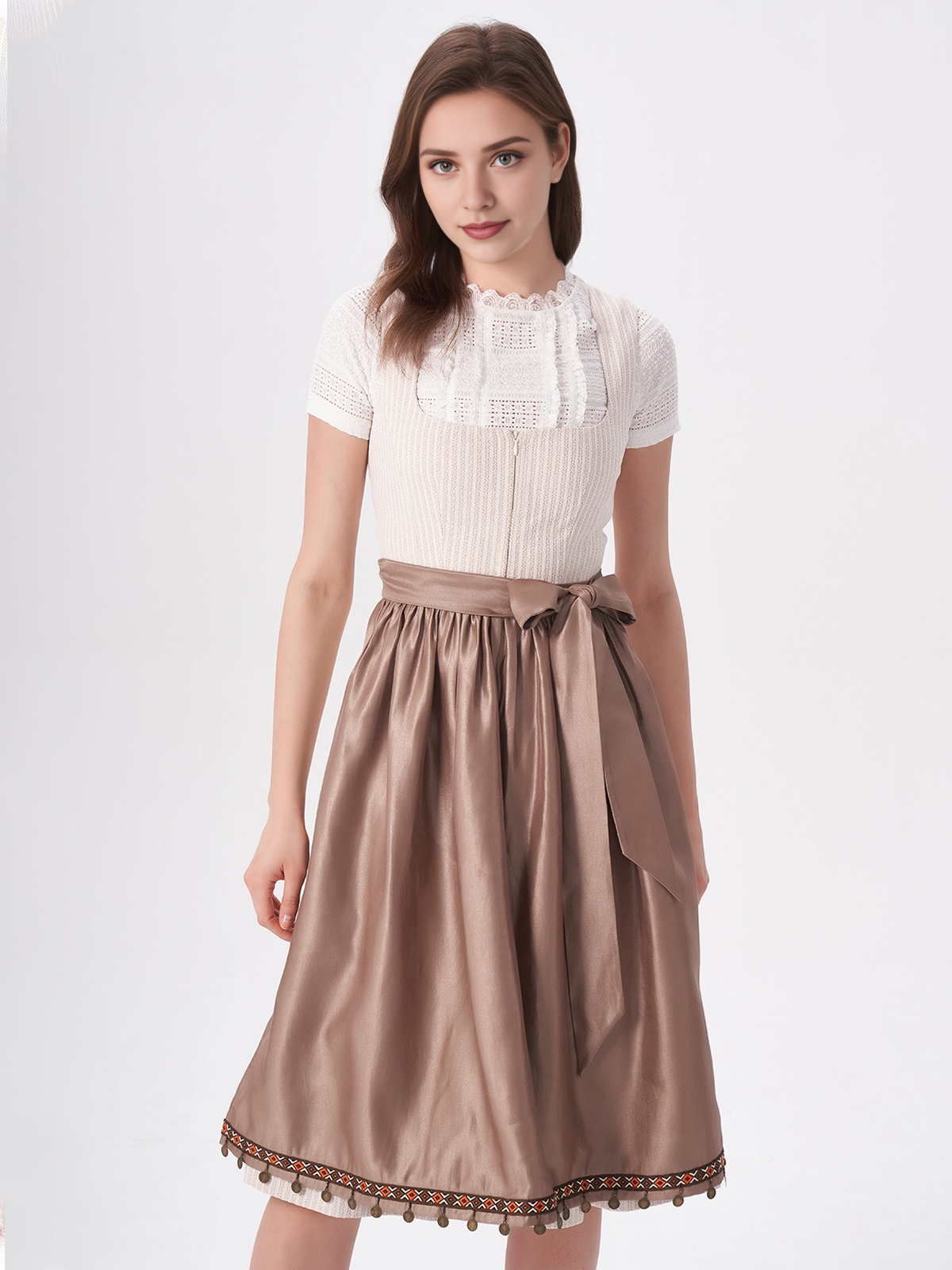 Damen Beige Gerader Ausschnitt Zwei verdeckte Eingriffstaschen Dirndl HELENA