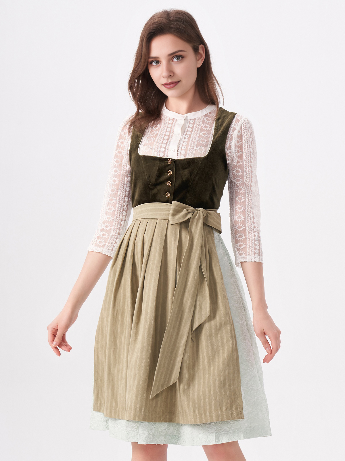 Damen Grün Gerader Ausschnitt Zwei verdeckte Eingriffstaschen Dirndl NICOLE