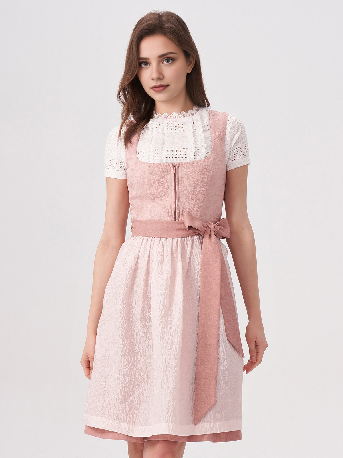 Damen Rosa Gerader Ausschnitt Zwei verdeckte Eingriffstaschen Dirndl ANJA