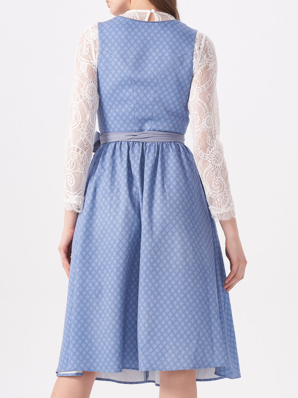 Damen Blau Herz-Ausschnitt Zwei verdeckte Eingriffstaschen Dirndl DANIELA