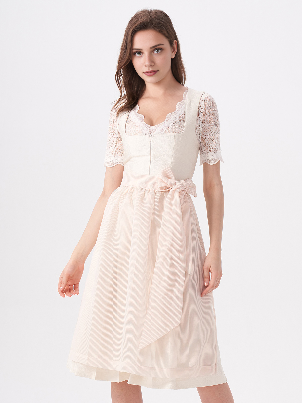 Damen Beige Gerader Ausschnitt Zwei verdeckte Eingriffstaschen Dirndl WEBER