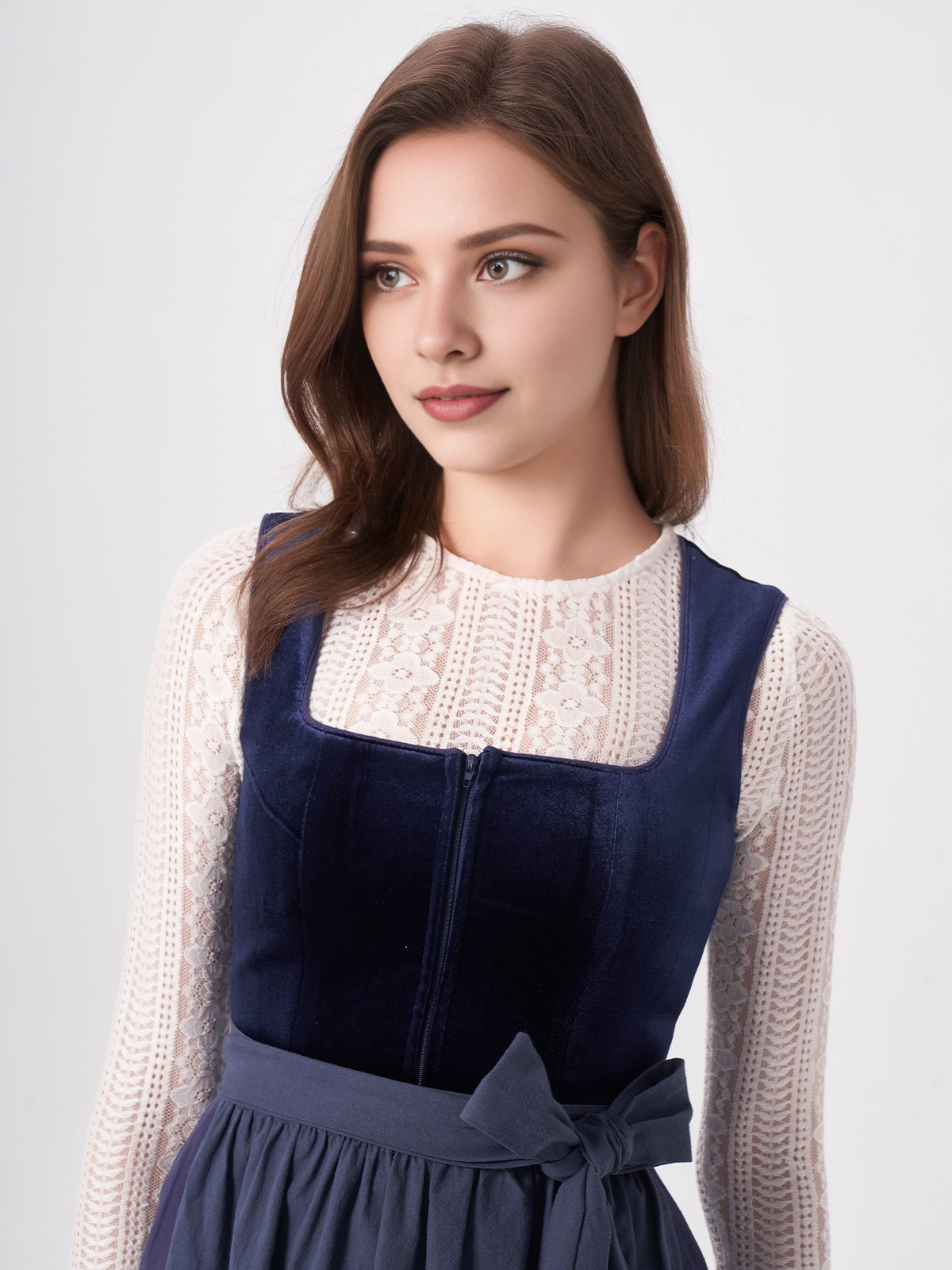 Damen Blau Gerader Ausschnitt Zwei verdeckte Eingriffstaschen Dirndl MELISA