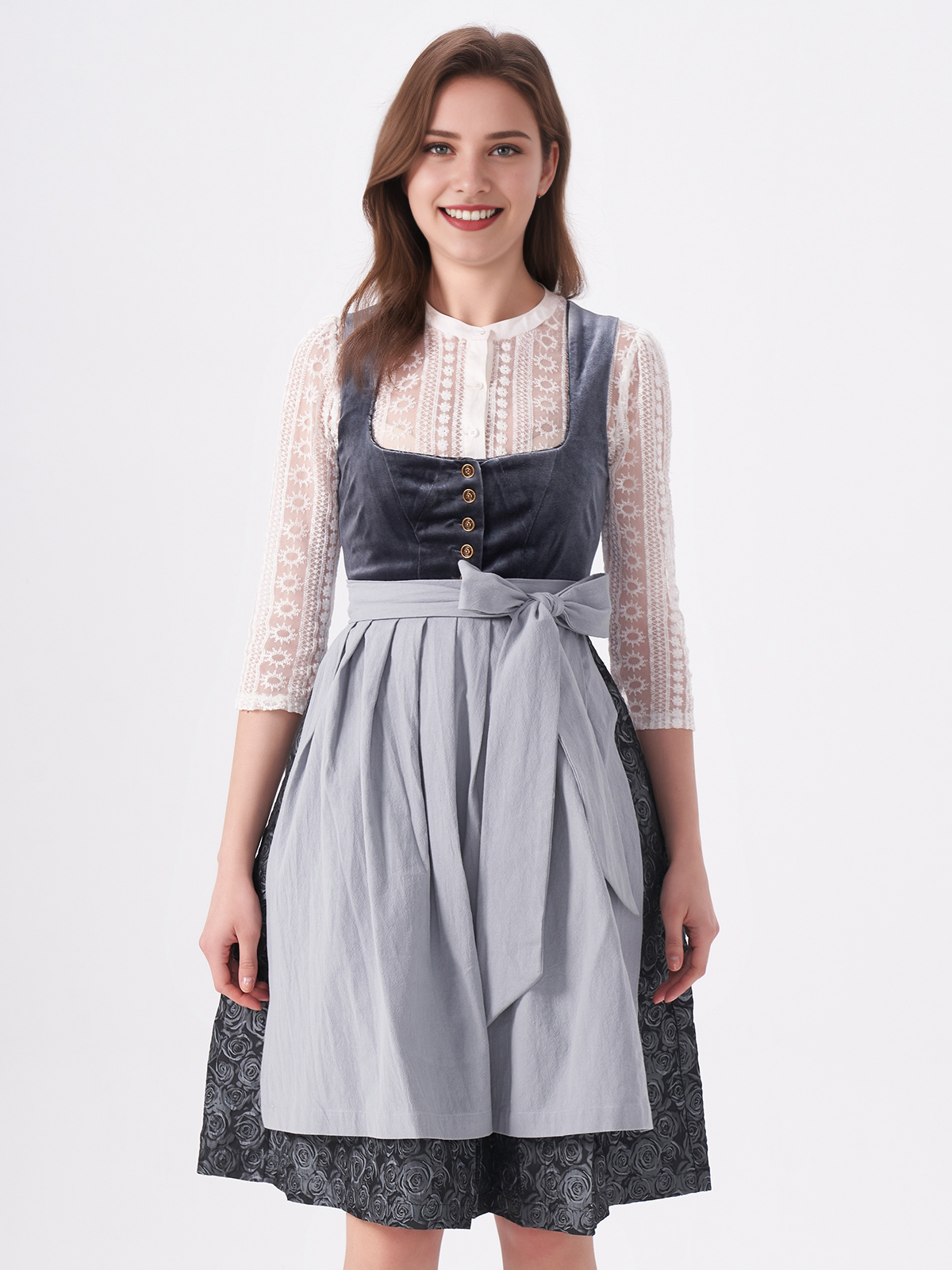 Damen Blau Gerader Ausschnitt Zwei verdeckte Eingriffstaschen Dirndl NICOLE