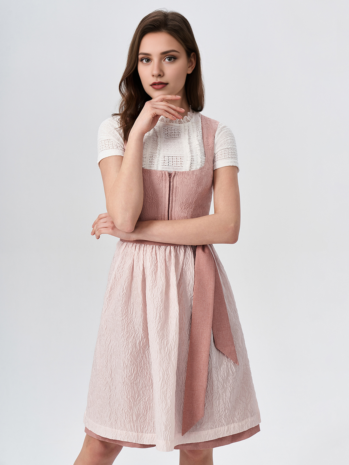 Damen Rosa Gerader Ausschnitt Zwei verdeckte Eingriffstaschen Dirndl ANJA