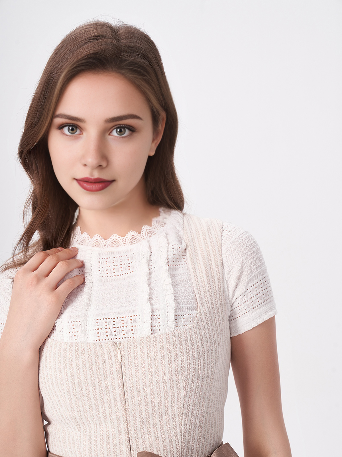 Damen Beige Gerader Ausschnitt Zwei verdeckte Eingriffstaschen Dirndl HELENA