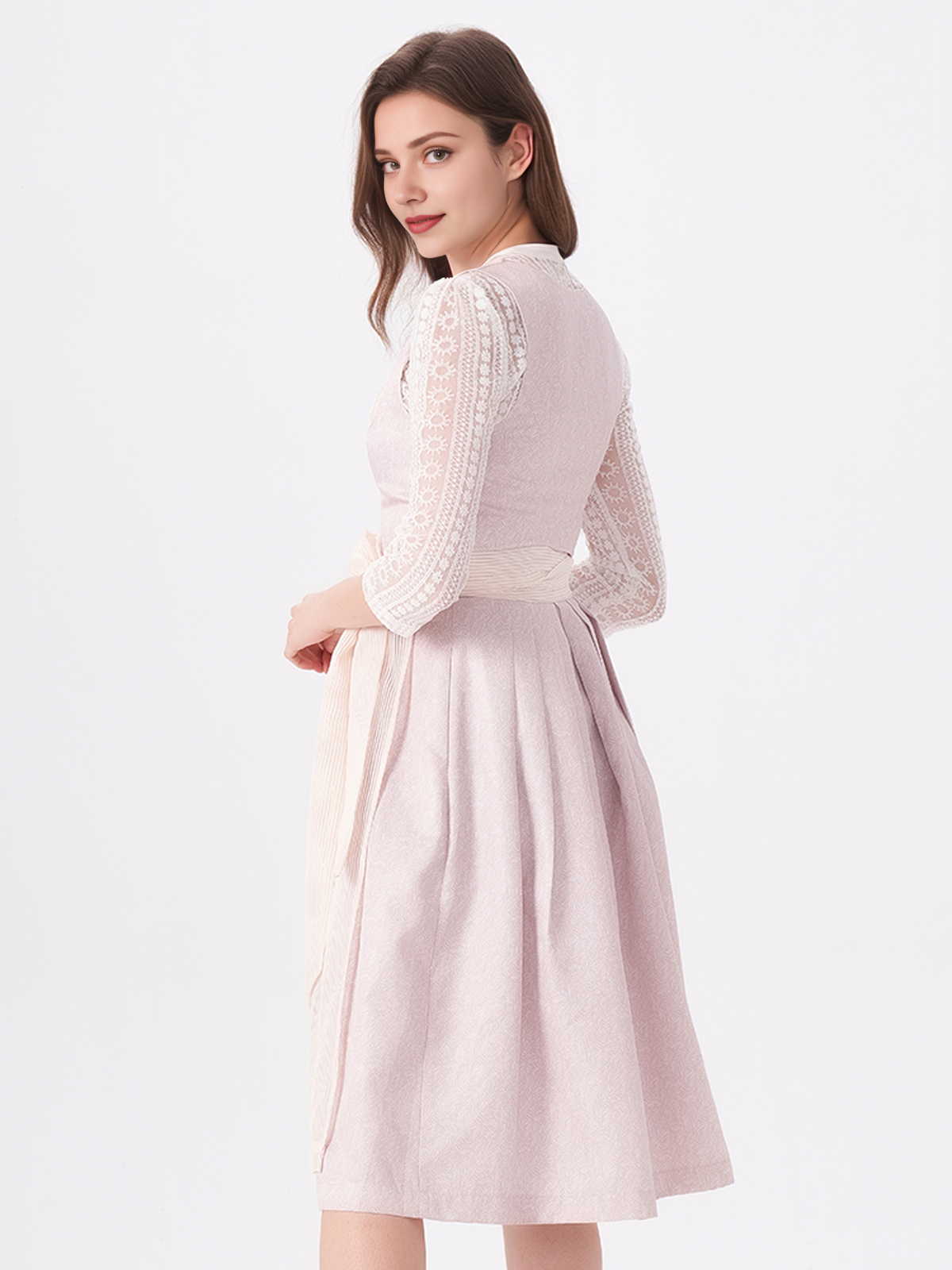 Damen Rosa Gerader Ausschnitt Zwei verdeckte Eingriffstaschen Dirndl WEBER