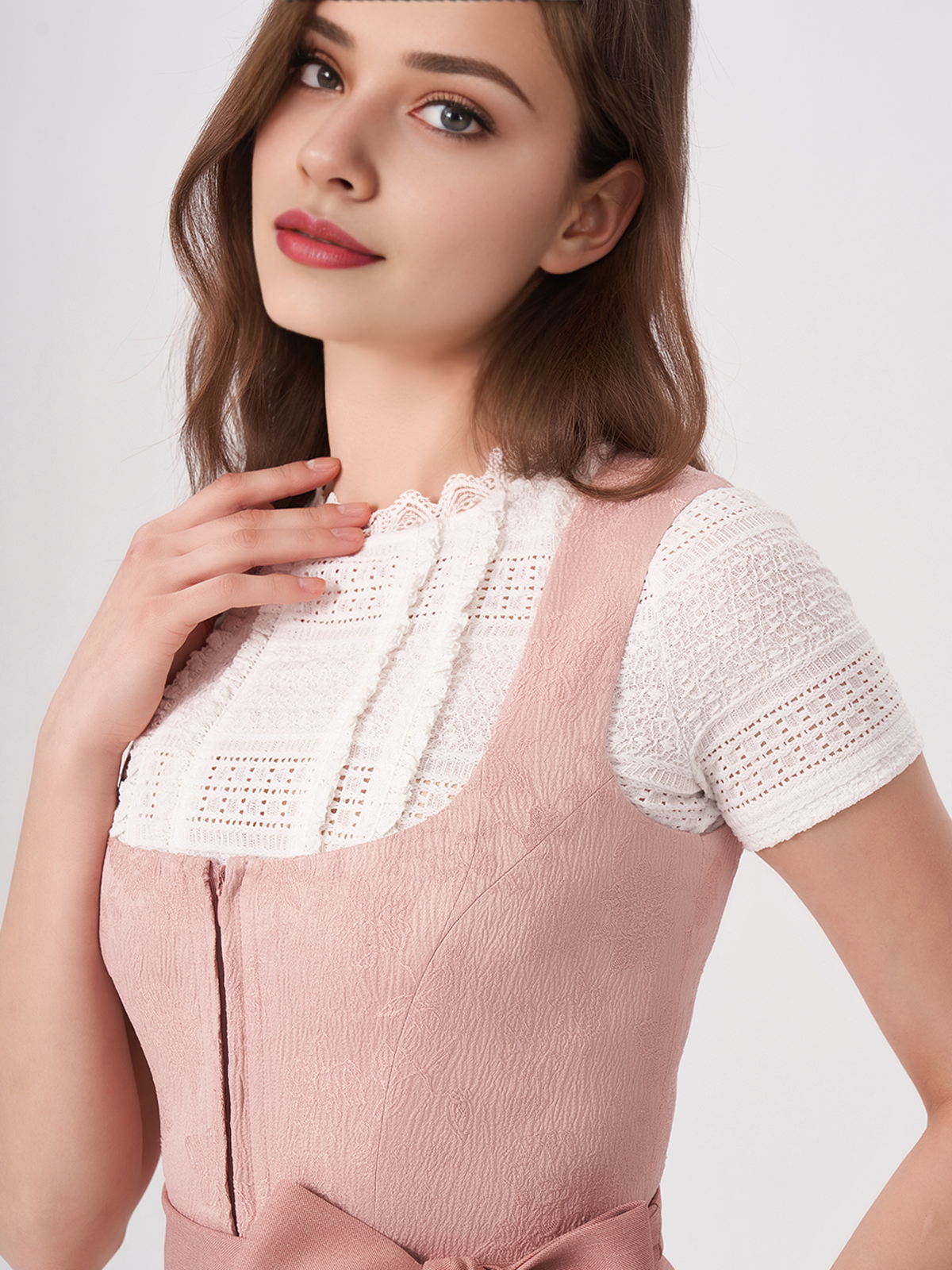 Damen Rosa Gerader Ausschnitt Zwei verdeckte Eingriffstaschen Dirndl ANJA