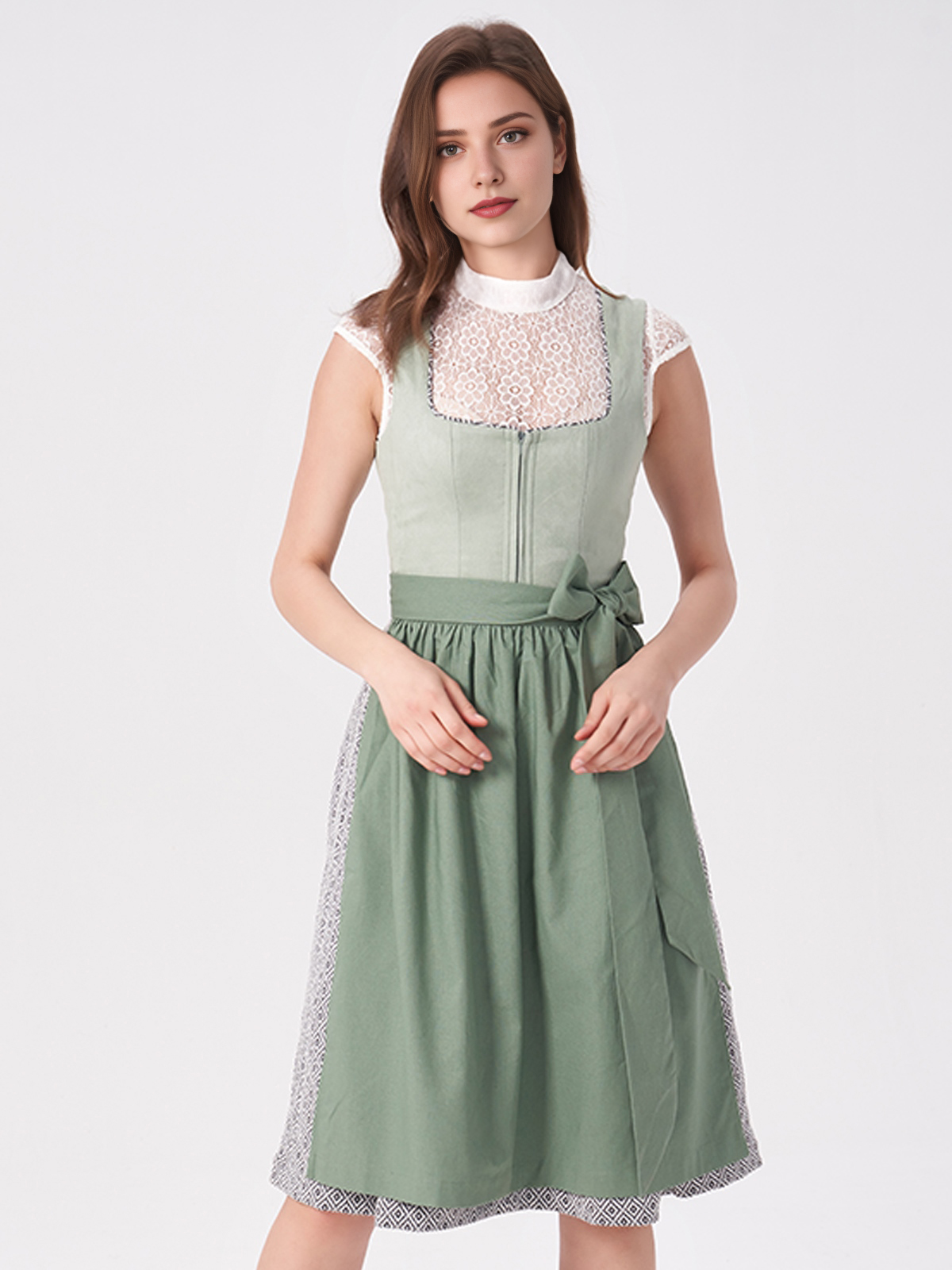 Damen Grün Gerader Ausschnitt Zwei verdeckte Eingriffstaschen Dirndl QUNIE