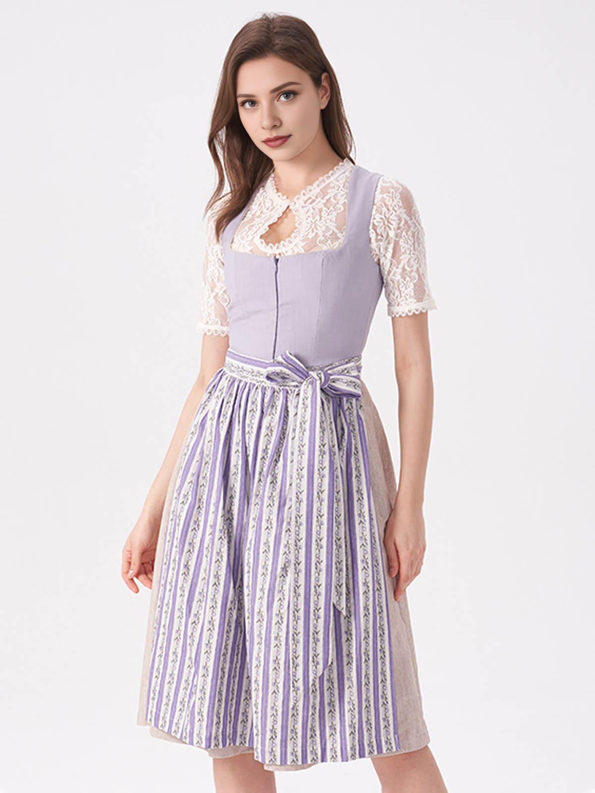 Damen Lila Gerader Ausschnitt Zwei verdeckte Eingriffstaschen Dirndl KRISTIN