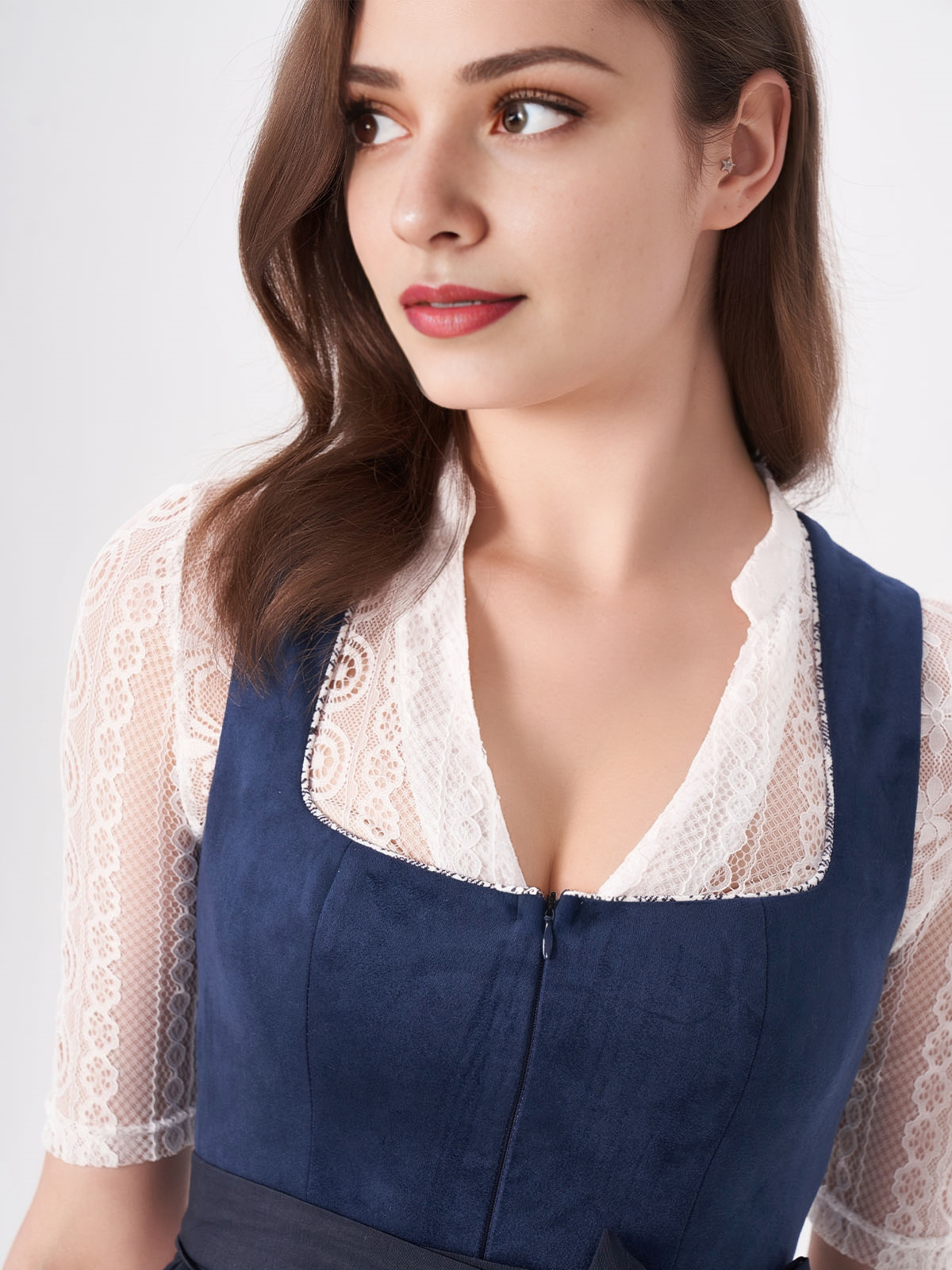 Damen Blau Gerader Ausschnitt Zwei verdeckte Eingriffstaschen Dirndl MAXIMA