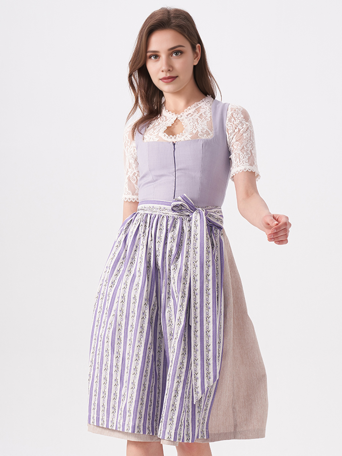 Damen Lila Gerader Ausschnitt Zwei verdeckte Eingriffstaschen Dirndl KRISTIN
