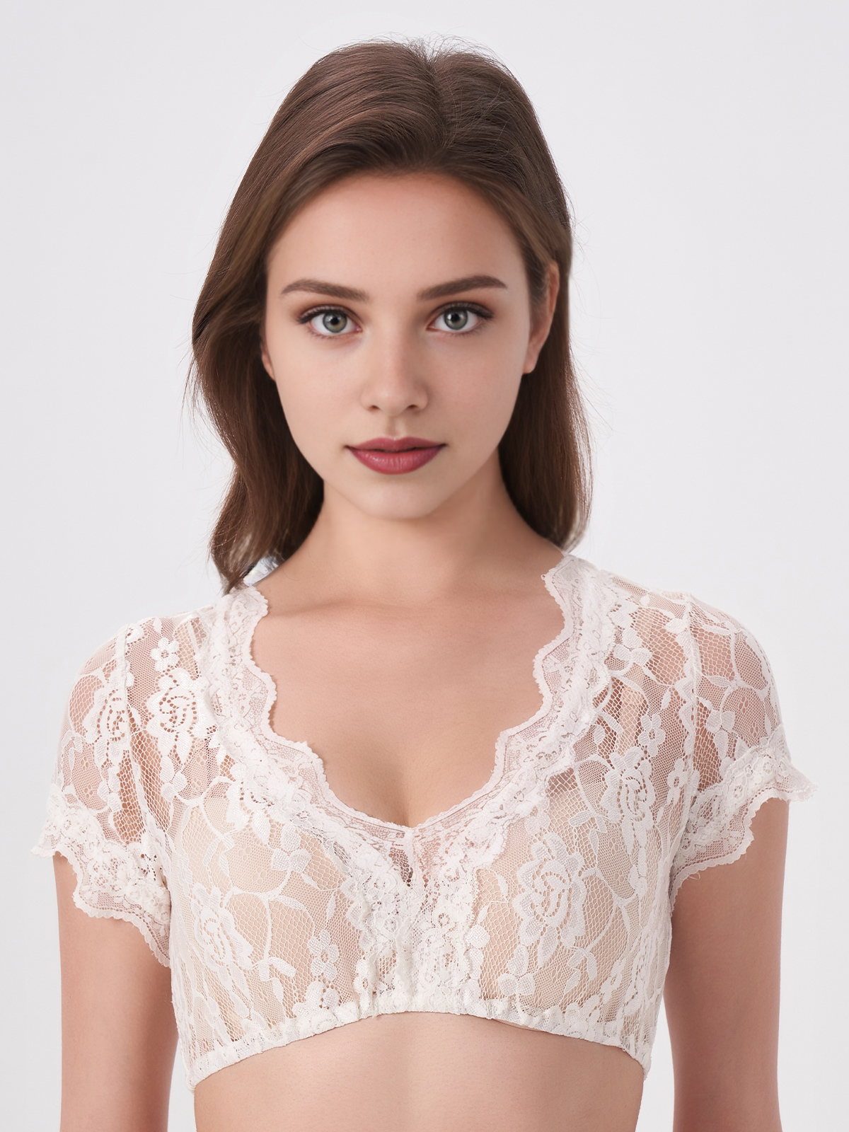 Damen Weiß Kurzarm V-Ausschnitt Dirndlblusen JASMIN