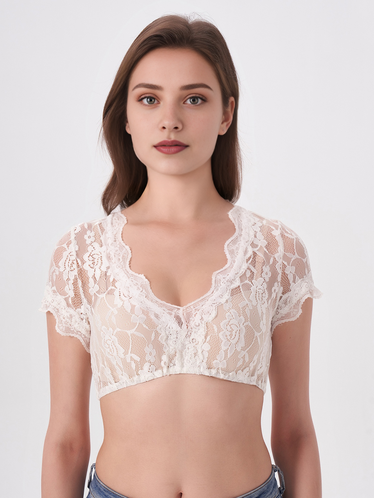 Damen Weiß Kurzarm V-Ausschnitt Dirndlblusen JASMIN