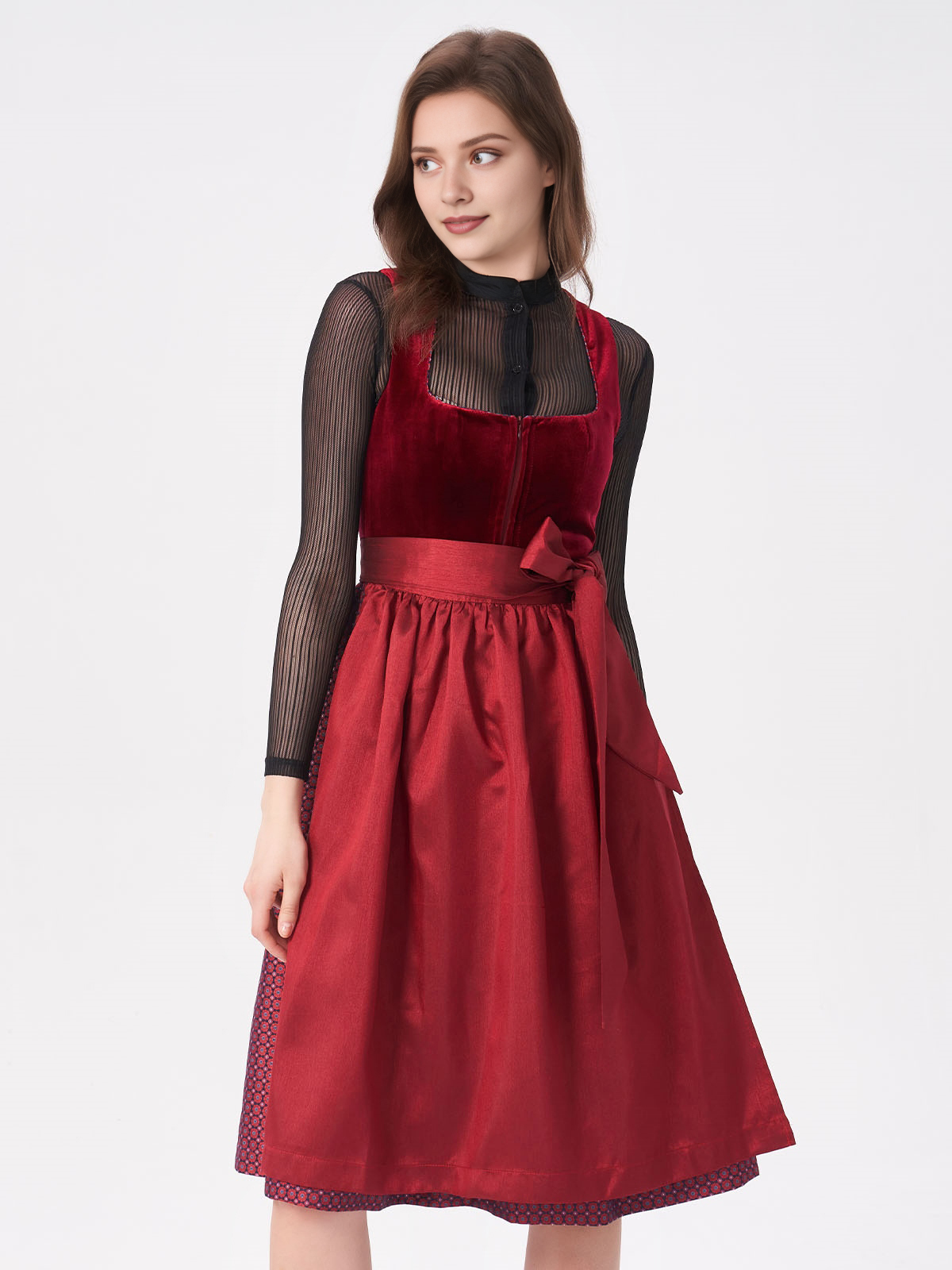 Damen Rot Gerader Ausschnitt Zwei verdeckte Eingriffstaschen Dirndl MASSIA