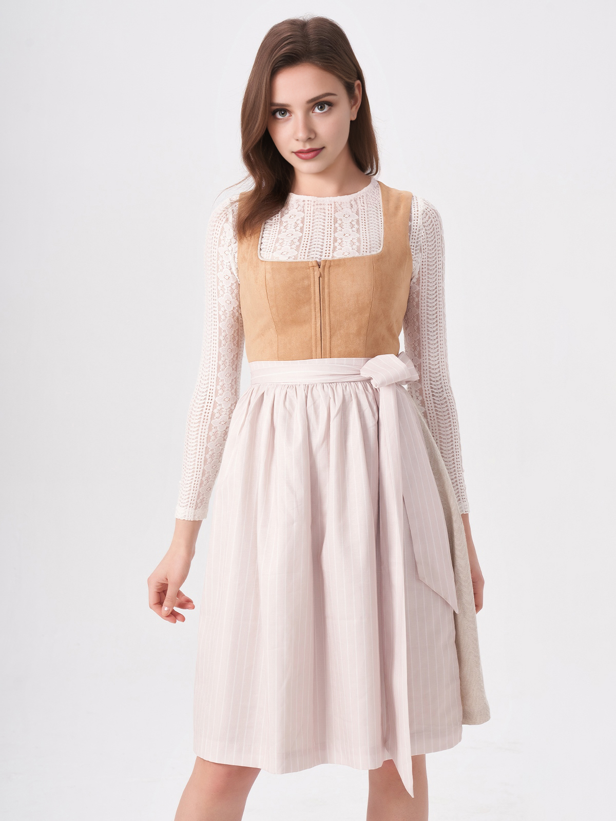 Damen Braun Gerader Ausschnitt Zwei verdeckte Eingriffstaschen Dirndl FREDA