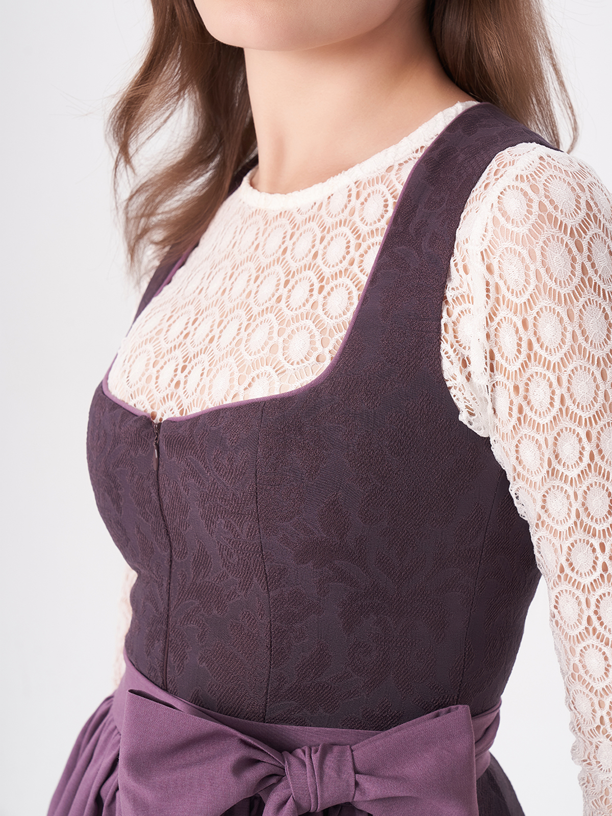 Damen Lila Gerader Ausschnitt Zwei verdeckte Eingriffstaschen Dirndl AKELA