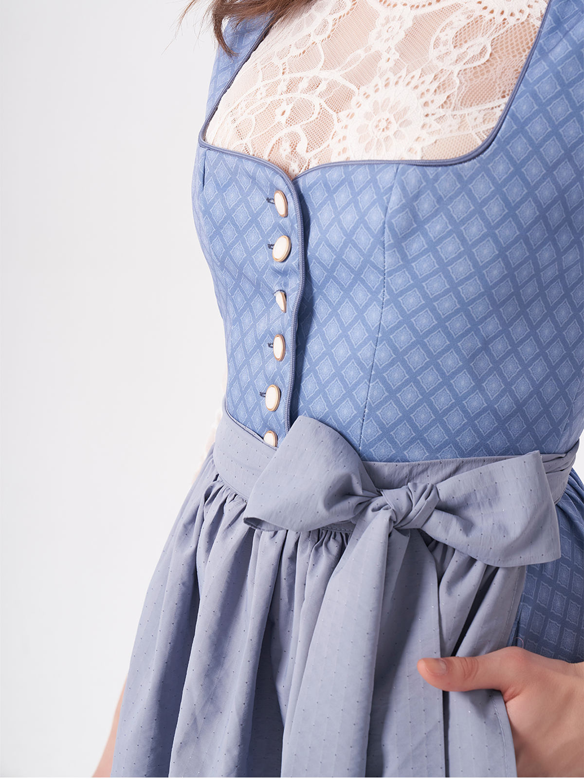 Damen Blau Herz-Ausschnitt Zwei verdeckte Eingriffstaschen Dirndl DANIELA