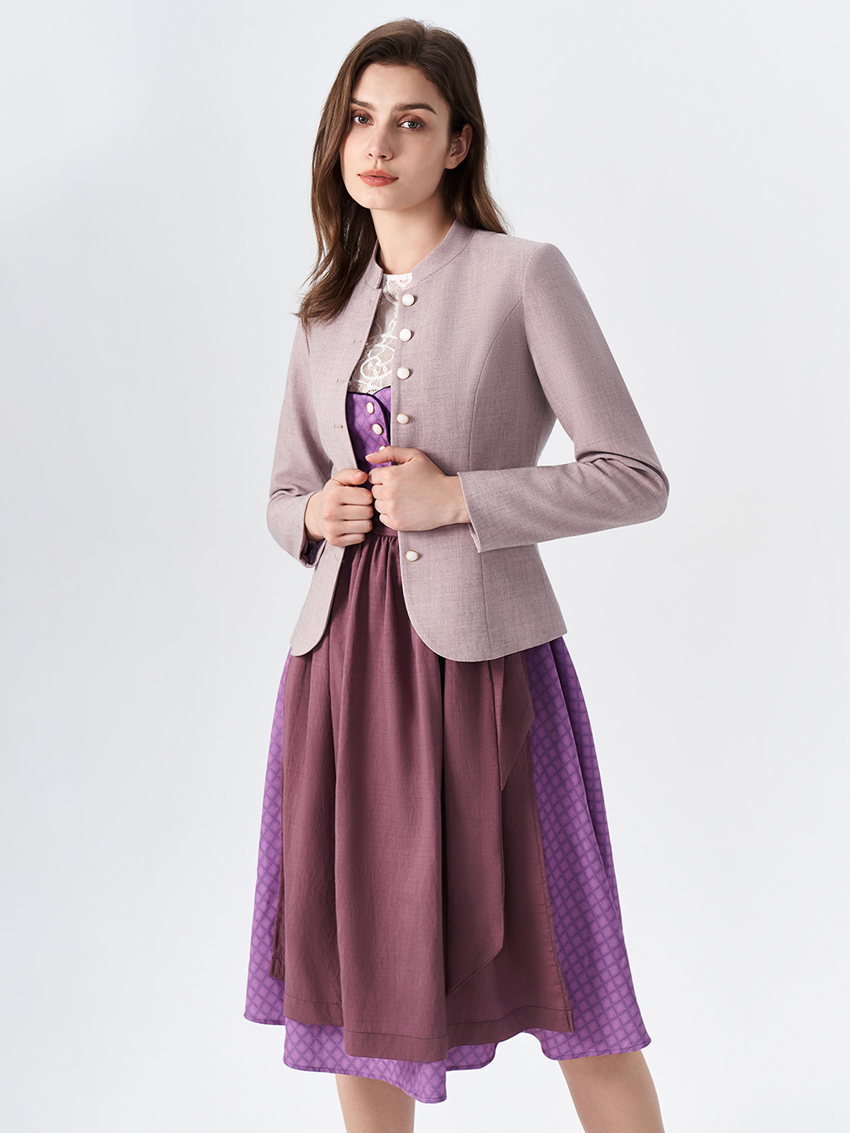 Damen Lila Herz-Ausschnitt Zwei verdeckte Eingriffstaschen Dirndl DANIELA