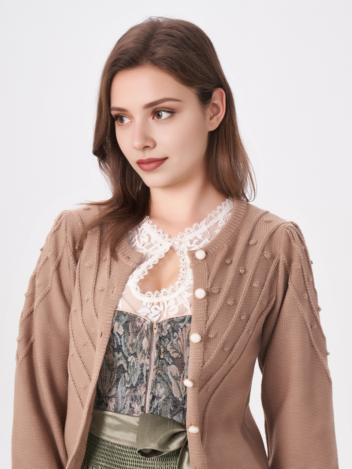Damen Creme Weit Knöpfen Strick RENATA