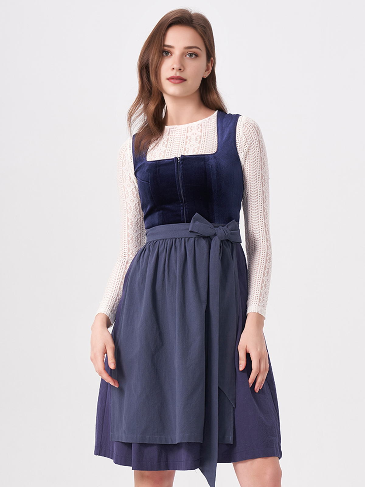 Damen Blau Gerader Ausschnitt Zwei verdeckte Eingriffstaschen Dirndl MELISA