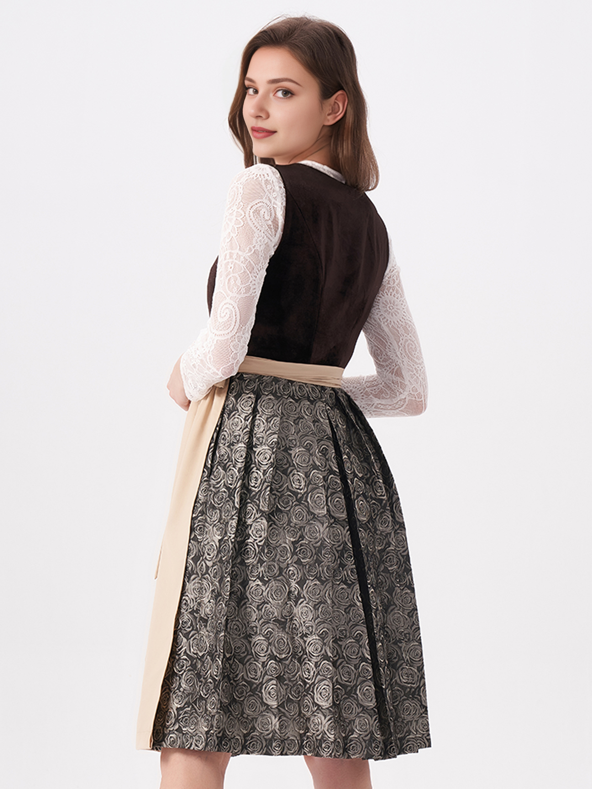 Damen Braun Gerader Ausschnitt Zwei verdeckte Eingriffstaschen Dirndl NICOLE