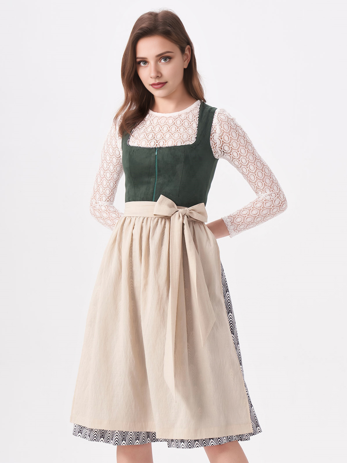 Damen Grün Gerader Ausschnitt Zwei verdeckte Eingriffstaschen Dirndl VERONIKA