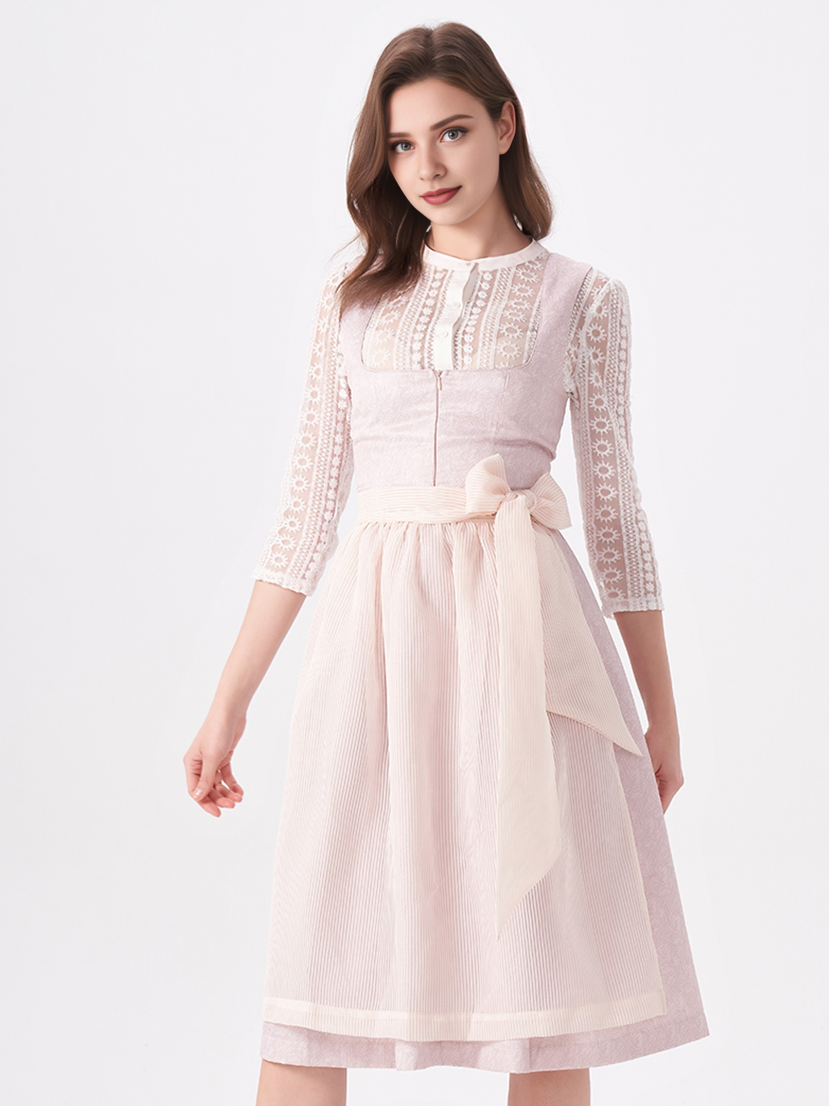 Damen Rosa Gerader Ausschnitt Zwei verdeckte Eingriffstaschen Dirndl WEBER