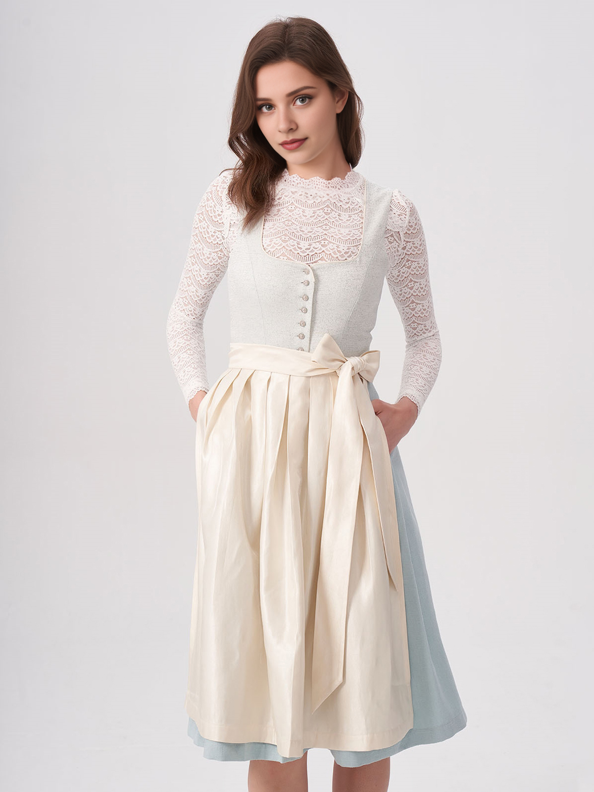 Damen Blau Herz-Ausschnitt Zwei verdeckte Eingriffstaschen Dirndl LAINER