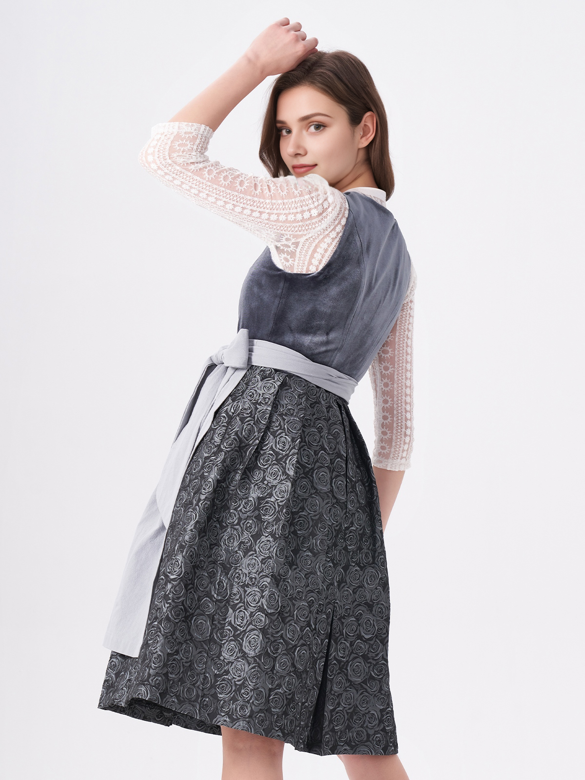 Damen Blau Gerader Ausschnitt Zwei verdeckte Eingriffstaschen Dirndl NICOLE