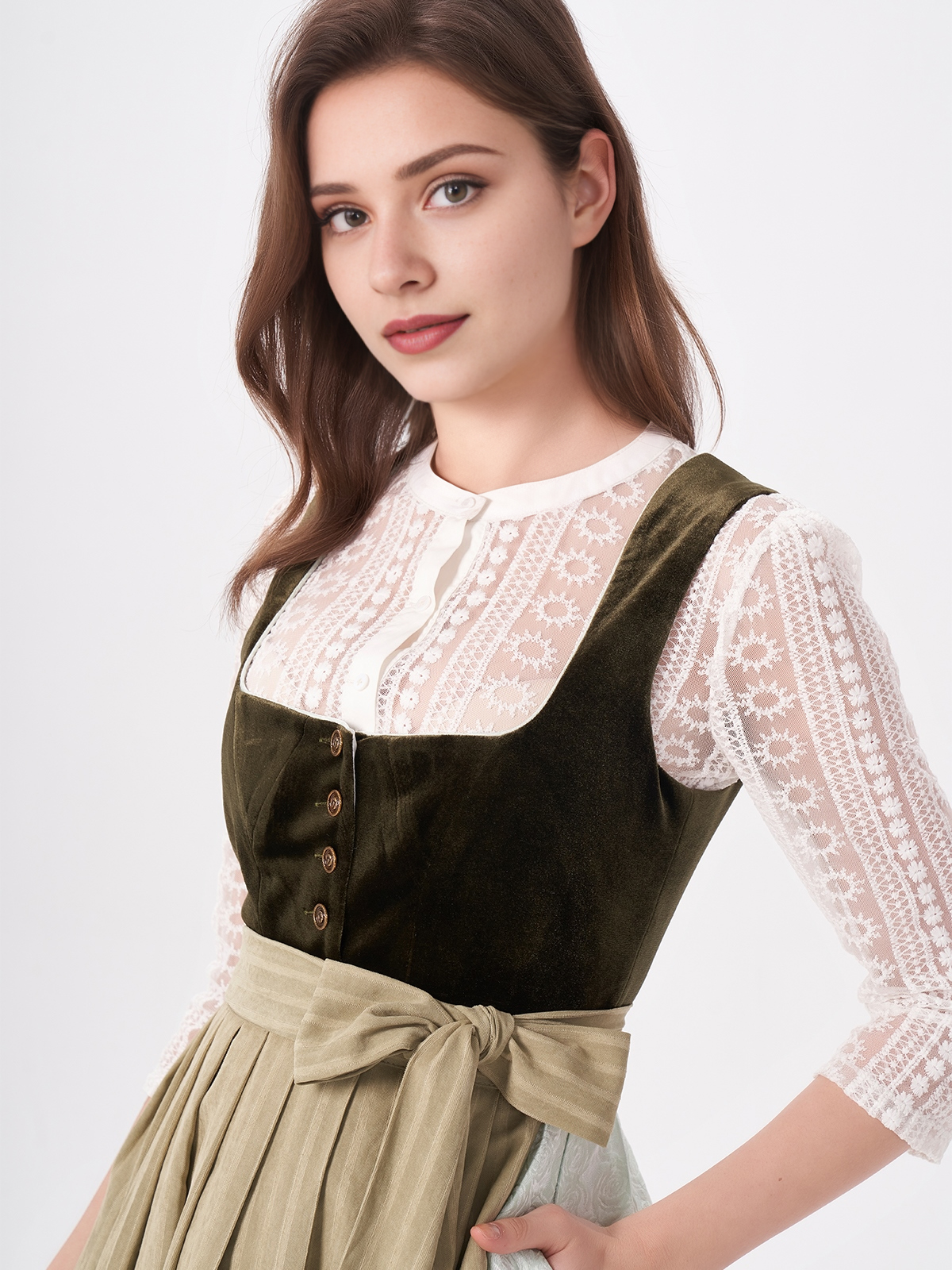 Damen Grün Gerader Ausschnitt Zwei verdeckte Eingriffstaschen Dirndl NICOLE