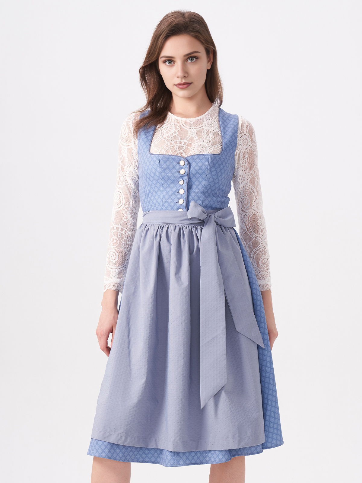 Damen Blau Herz-Ausschnitt Zwei verdeckte Eingriffstaschen Dirndl DANIELA