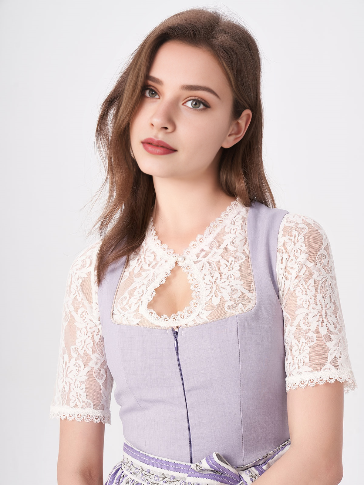 Damen Lila Gerader Ausschnitt Zwei verdeckte Eingriffstaschen Dirndl KRISTIN