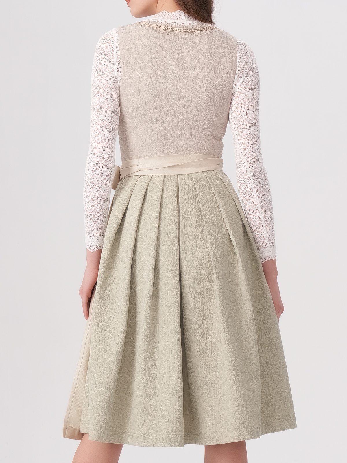 Damen Beige Gerader Ausschnitt Zwei verdeckte Eingriffstaschen Dirndl KATHARINA