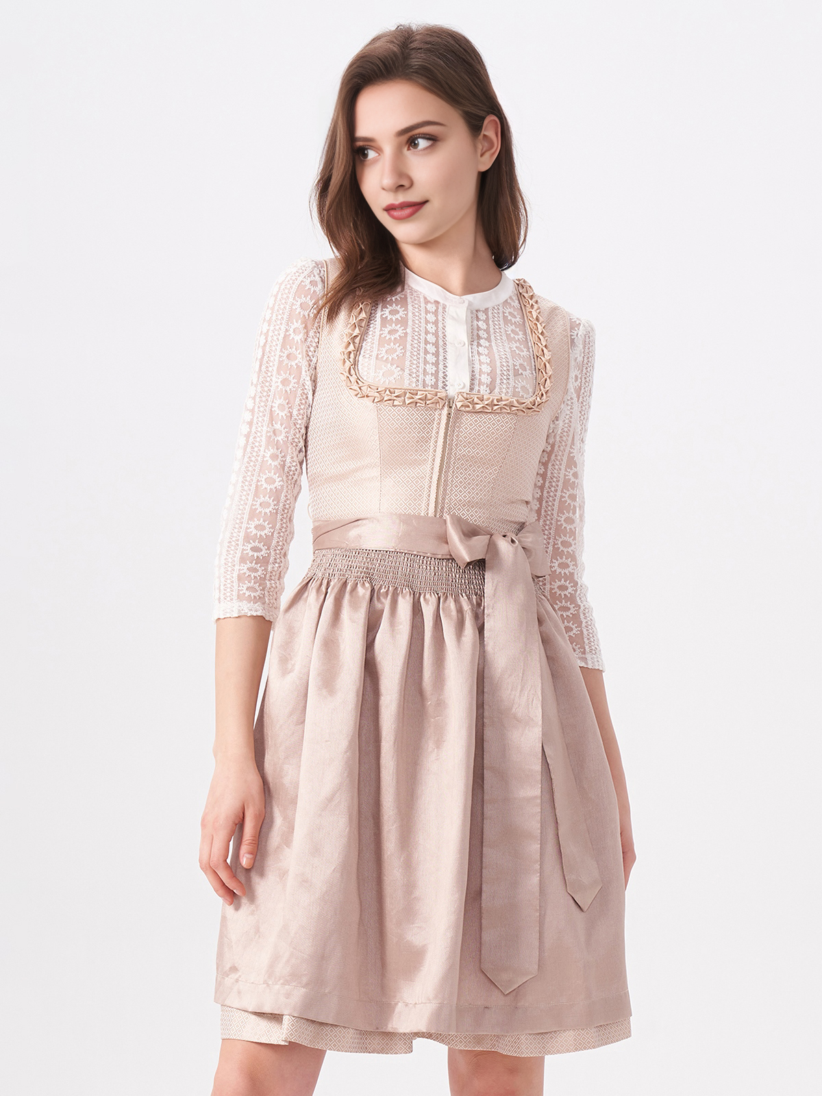 Damen Beige Gerader Ausschnitt Zwei verdeckte Eingriffstaschen Dirndl MILA