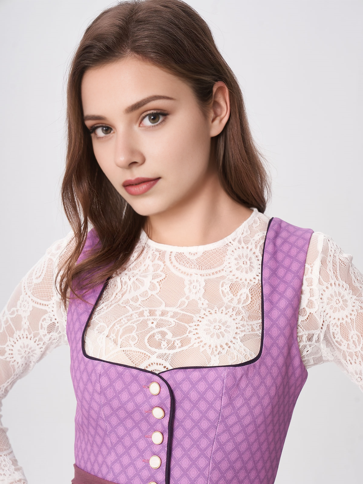 Damen Lila Herz-Ausschnitt Zwei verdeckte Eingriffstaschen Dirndl DANIELA
